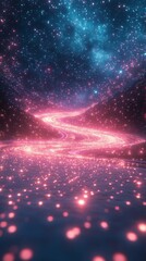 Fototapeta premium Glowing River Flowing Under Starry Night Sky Fantasy