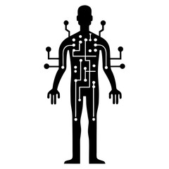 Silhouette illustration of a robotic human combining technology