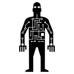 Obraz premium Silhouette illustration of a robotic human combining technology