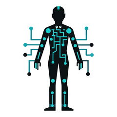 Silhouette illustration of a robotic human combining technology