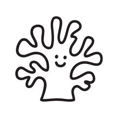 An adorable line drawing of a cheerful coral with playful, branching shapes and smooth curves. 