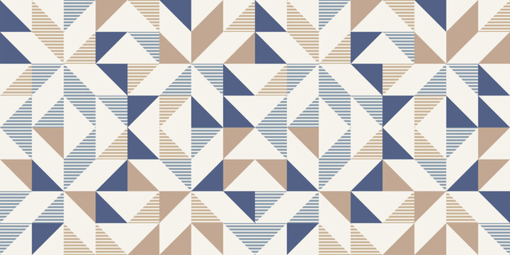Retro style diagonal stripes and angular shapes. quilt blocks design, seamless repeating vector pattern, Abstract simple geometric background for fabric, textile design or interior decoration. colors