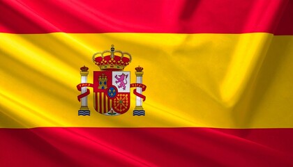 Spanish flag with red-yellow-red bands and intricate coat of arms—evoking unity, monarchy, and a layered legacy of regional pride and national identity.