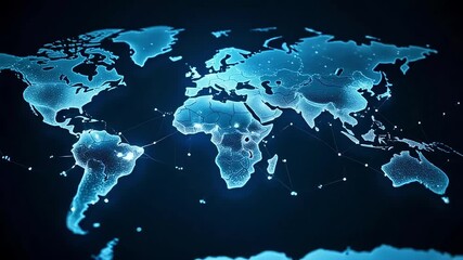 Animated world map glowing with interconnected data points ideal for global business concepts - Powered by Adobe
