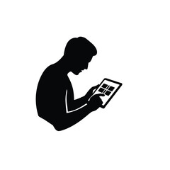 Silhouette of a person using a tablet.A simple, elegant silhouette of a person using a tablet.