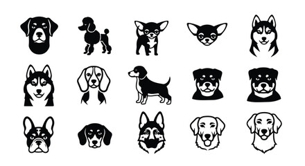 Fototapeta premium Vector silhouette illustration a collection of black silhouette icons depicting different dog breeds