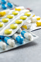 Variety of medicines and drugs.Medicine and healthcare concept.Variety of medicines and drugs.Medicine and healthcare concept.Pill for the prescription and treatment various diseases chemistry