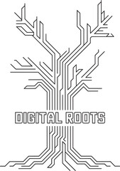 Minimalist Digital Roots Circuit Tree – Technology Network Foundation Concept Vector, digital roots, tech roots