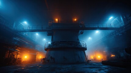 Industrial interior, dimly lit