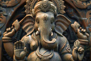 Fototapeta premium Bright holiday composition for happy Ganesh Chaturthi, abstract vivid composition consists of fictional unreal fantastic vision on background