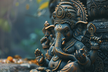 Fototapeta premium Bright holiday composition for happy Ganesh Chaturthi, abstract vivid composition consists of fictional unreal fantastic vision on background