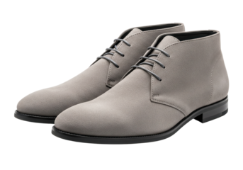 Pair of Grey Suede Chukka Boots, isolated on a transparent background

