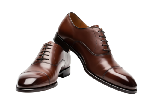 Pair of Brown Leather Oxford Shoes, isolated on a transparent background

