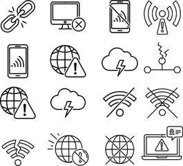 Network Error and Connectivity Issues Line Icons Set