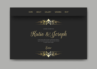 Gold and black wedding landing page