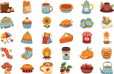 Cartoon Autumn and Thanksgiving Object Collection