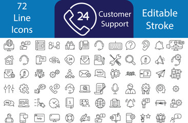 Customer Service and Support - Outline Icon Collection. Thin Line Set contains such Icons as Online Help, Helpdesk, Quick Response, Feedback and more. Simple web icons set