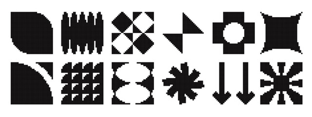 Abstract geometric forms. Brutalist shapes, trendy Y2K signs.