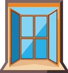 open window with wooden wall illustration on white background