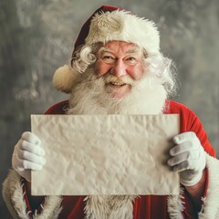 Naklejka premium Cheerful Santa Claus Holding Blank Sign