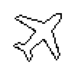 Fototapeta premium Airplane pixel icon. Aircrafts pixel art. Flight transport symbol.