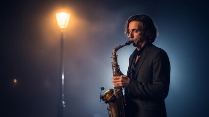 Smooth Saxophone Serenade: Captivating Solo Performance Under the Moonlight Ambience