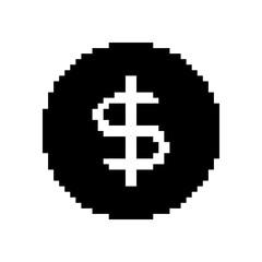 Coin pixel icon. Dollar coin. Pixel art.