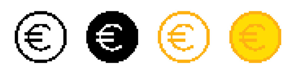 Coin pixel icon. Euro coins collection. Pixel art.
