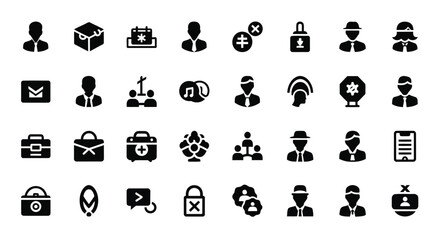 Vector art of a collection of simple black user and business related icons for web and graphic design projects