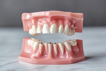 Obraz premium Dental implant positioned securely in the jaw surrounded by natural teeth demonstrating effective oral restoration