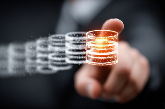 Database and network technology. Businessperson, network structure and database icon. High quality