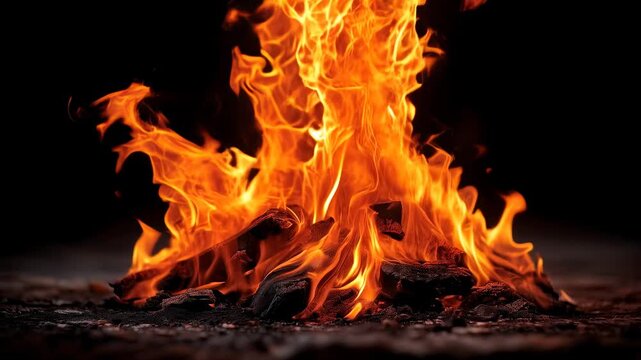 Fiery Burning Flames Over Dark Background