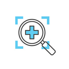 Fototapeta premium Vector illustration of magnifying glass with a plus sign inside, symbolizing health