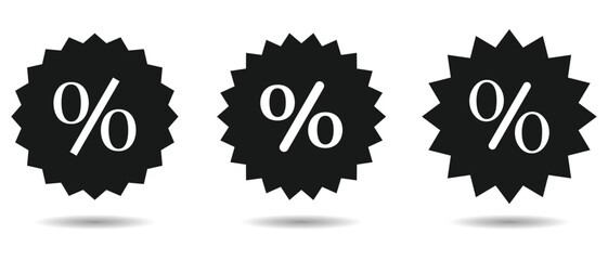 Percentage tag icon symbol set. Discount icon, Percentage. Offer promotion badge, special offer, sale symbol, vector, sign, symbol, logo, shopping, label Percentage discount, vector illustration. 