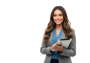 Smiling  Businesswoman with Tablet, isolated on a transparent background

