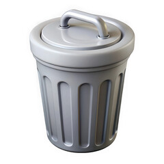 A clean 3d rendered gray trash can with lid and handle on black background