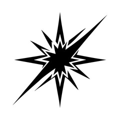 Black Explosion or Impact Icon in Vector Style-Bold black and white vector illustration of a stylized explosion or burst, symbolizing energy, impact, or dramatic action.