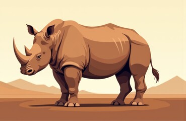 Fototapeta premium A stylized illustration of a rhinoceros standing on a plain with a simple background