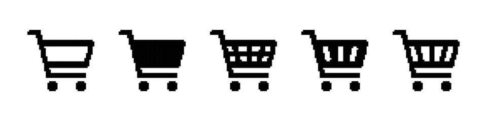 Shopping cart pixel icons set. Internet shop buy symbol. Pixel art. © drawing lines