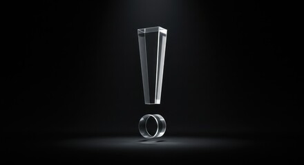 Shining crystal exclamation point illuminated dramatically against a dark background