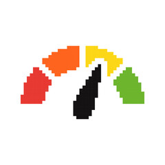 Obraz premium Speedometer pixel icon. Speed indicator, Internet or car speed. Pixel art.