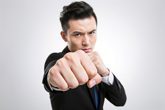 Young male businessman with fist raised - Powered by Adobe
