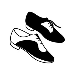 Black and white oxford dress shoes icon-Minimalist black and white silhouette illustration of a pair of classic oxford dress shoes, symbolizing vintage style, fashion, and elegance.