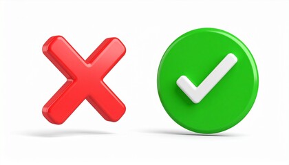 Yes and no checkmark and cross button icons for right and wrong choice web symbols