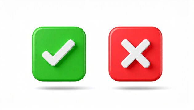 Yes and no 3d icon buttons with green check marks and red crosses for web design
