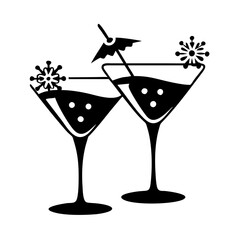 martini glass with olives and lemon-Martini Glass Silhouettes with Garnishes