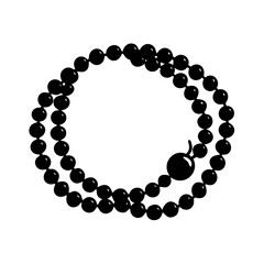 Beaded necklace silhouette icon-Black and white vector silhouette of a double-loop beaded necklace with a clasp, representing jewelry, elegance, and fashion accessories.