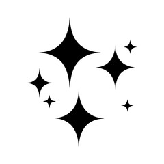 Sparkle icon set with star shapes-Black silhouette of five sparkle shapes in varying sizes, representing shine, glitter, or magical decorative effects.