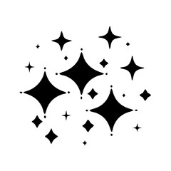 Cluster of sparkling star icons-Black silhouette of multiple sparkle and star shapes arranged together, symbolizing glitter, shine, or magical effects.