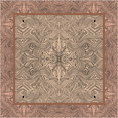 Hand-drawn vintage etnic ornament in warm brown tone with intricate floral and tribal line details for scarf and textile pattern design